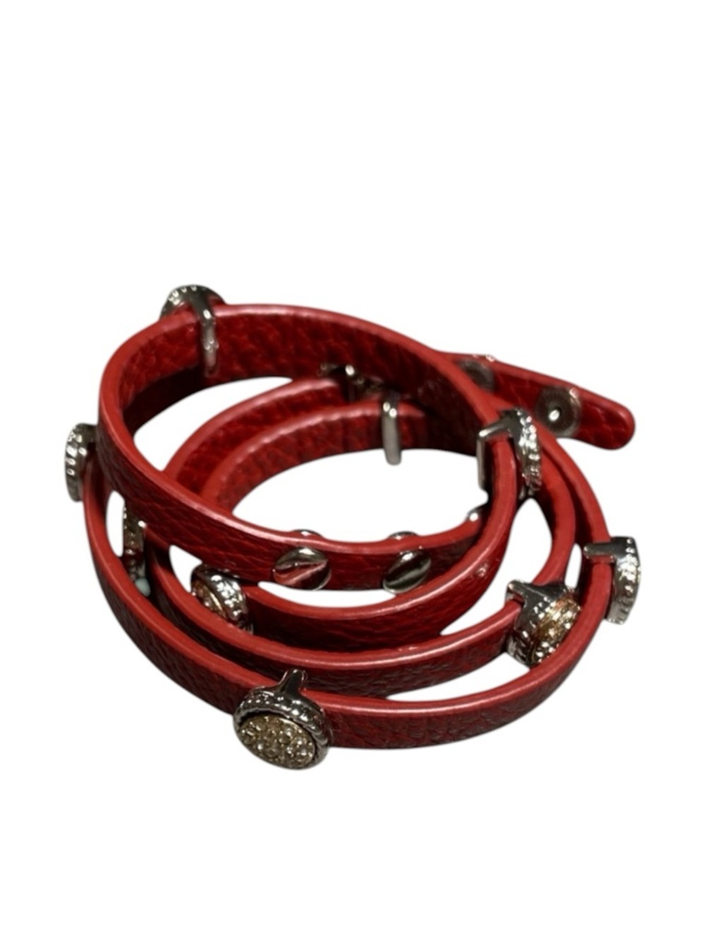 ♥️White House Black Market Red Wrap Leather Bracelet w/ silver & gold accents